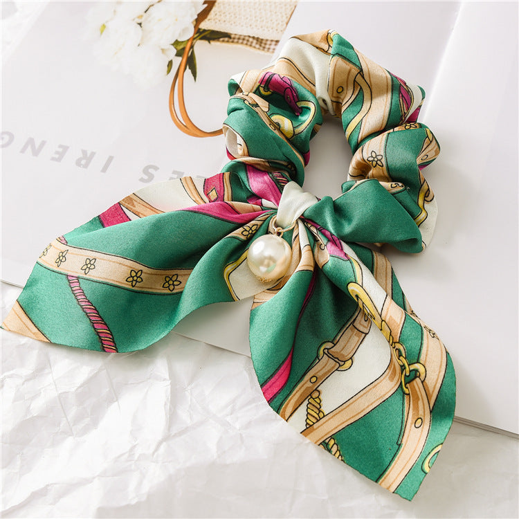 Pearl Pendant Large Intestine Ring Hair Band Women&#39;s Hair Knot Knotted Big Bow Hair Rope