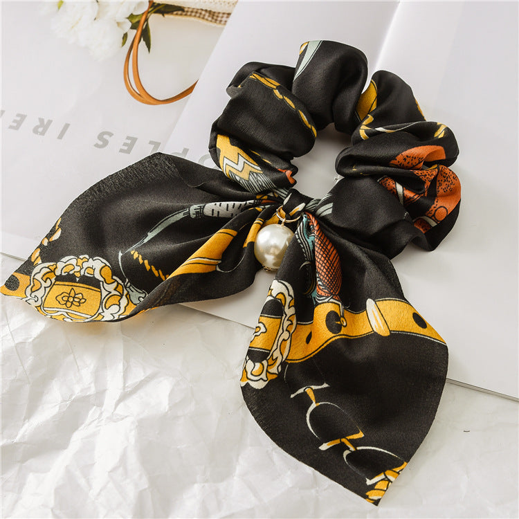 Pearl Pendant Large Intestine Ring Hair Band Women&#39;s Hair Knot Knotted Big Bow Hair Rope