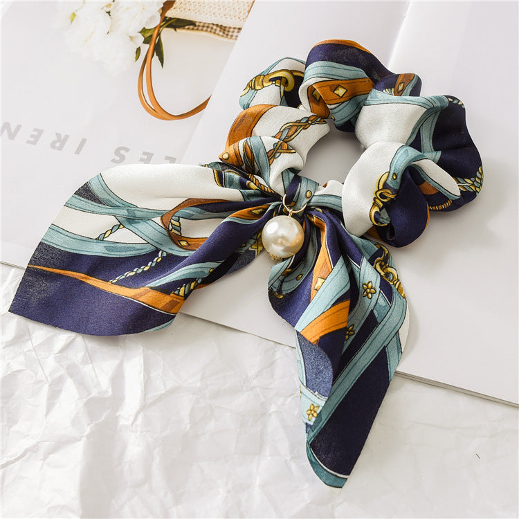 Pearl Pendant Large Intestine Ring Hair Band Women&#39;s Hair Knot Knotted Big Bow Hair Rope
