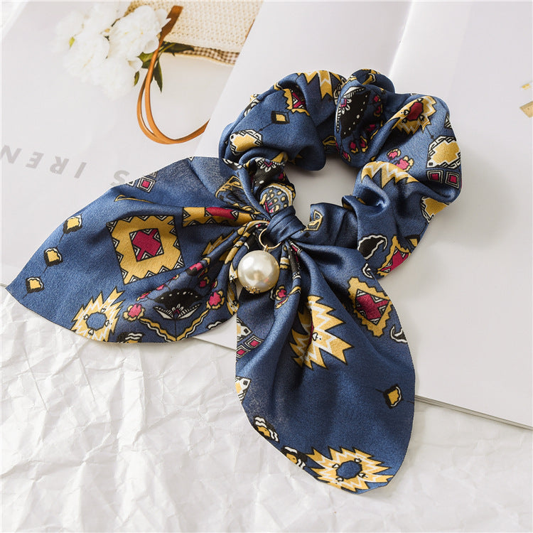 Pearl Pendant Large Intestine Ring Hair Band Women&#39;s Hair Knot Knotted Big Bow Hair Rope
