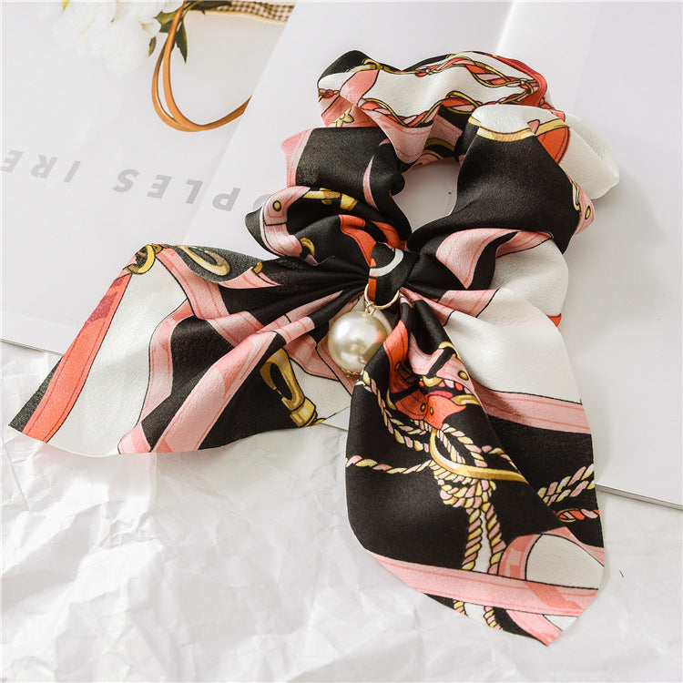 Pearl Pendant Large Intestine Ring Hair Band Women&#39;s Hair Knot Knotted Big Bow Hair Rope