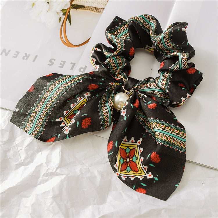 Pearl Pendant Large Intestine Ring Hair Band Women&#39;s Hair Knot Knotted Big Bow Hair Rope