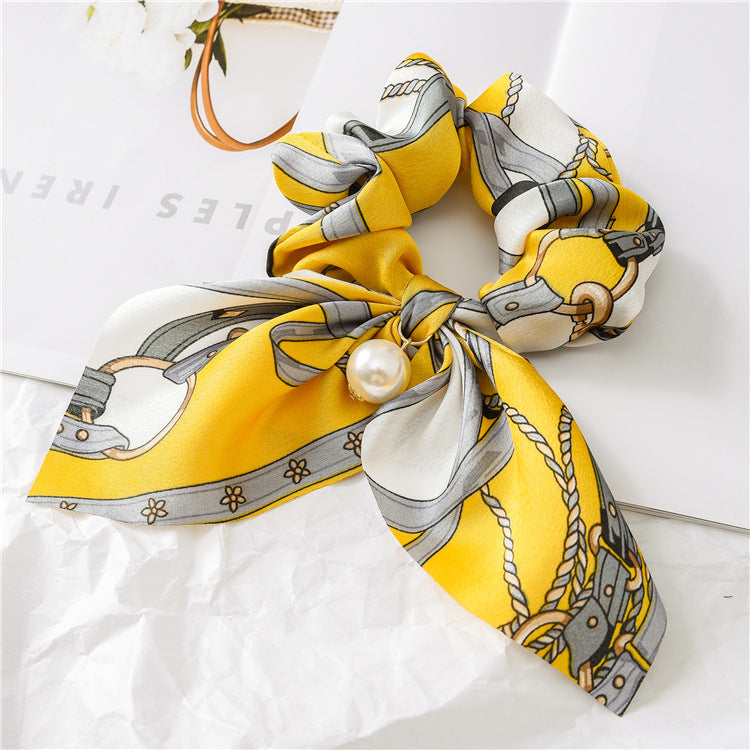 Pearl Pendant Large Intestine Ring Hair Band Women&#39;s Hair Knot Knotted Big Bow Hair Rope
