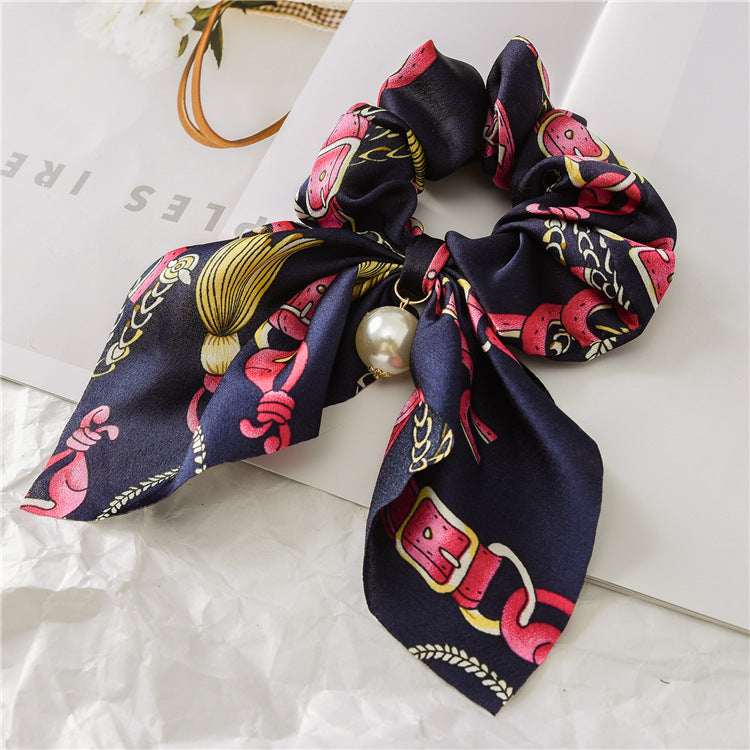 Pearl Pendant Large Intestine Ring Hair Band Women&#39;s Hair Knot Knotted Big Bow Hair Rope
