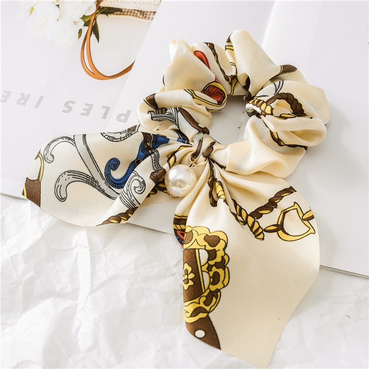 Pearl Pendant Large Intestine Ring Hair Band Women&#39;s Hair Knot Knotted Big Bow Hair Rope