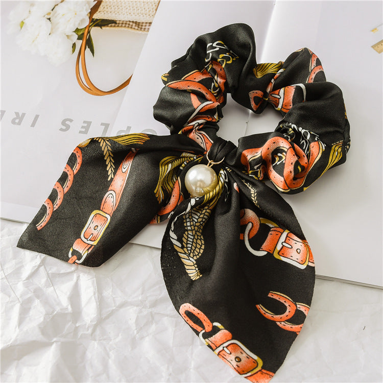 Pearl Pendant Large Intestine Ring Hair Band Women&#39;s Hair Knot Knotted Big Bow Hair Rope